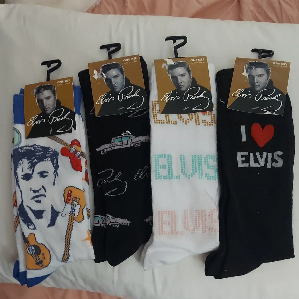 Lot 4 Pair ELVIS Presley Crazy Socks  Crew Graphic Prints NEW One Size 7-12